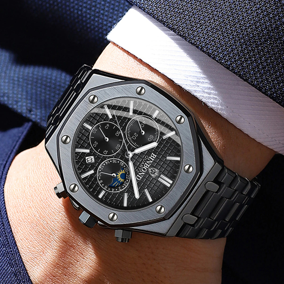 Montre-bracelet à quartz de luxe BINBOND, lumineuse, étanche, chronographe avec date automatique, montre pour homme, montre de sport et d'affaires.