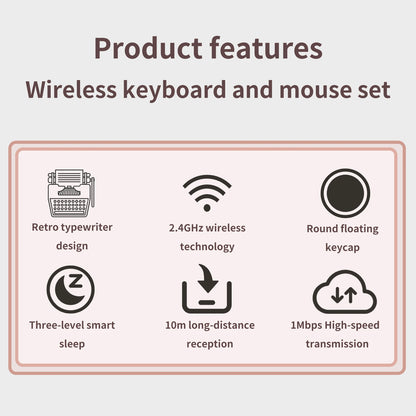MOFii Black Retro Round Keycaps Wireless Keyboard & Mouse Combo, 2.4G Quiet Office Set, US QWERTY Layout