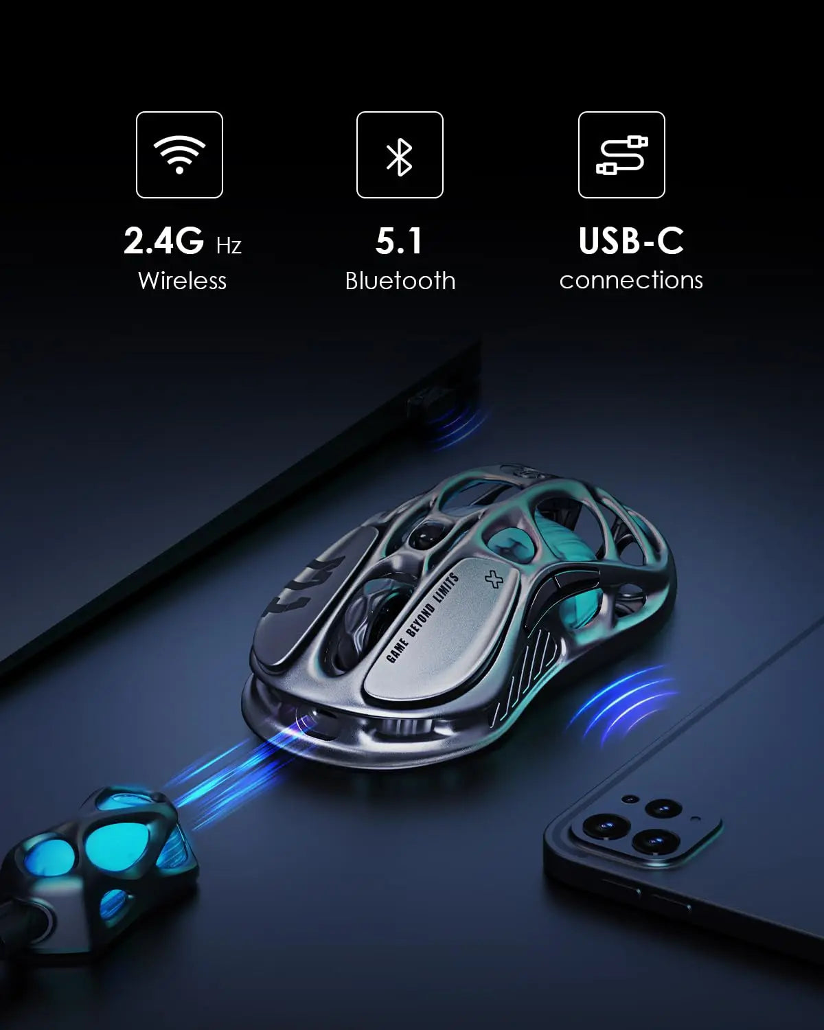 GravaStar Mercury M1 Pro Wireless Gaming Mouse  26000DPI Wired / 2.4GHz / Bluetooth GLOWSYNC RGB