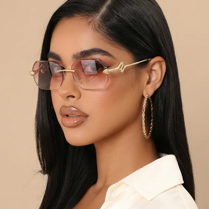 Fashion snake-shaped metal decorative sunglasses - unisex irregular frame, UV protection, sunshades