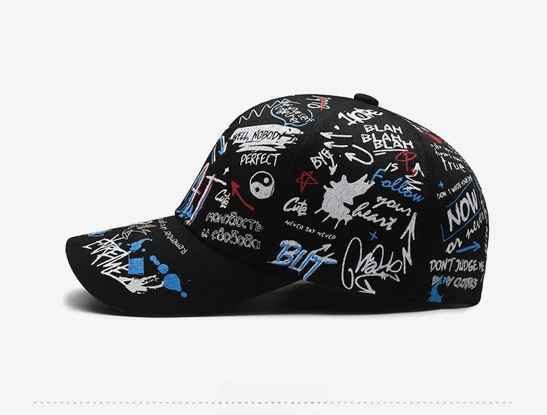 Cappellino da baseball unisex in cotone con graffiti, stampa snapback hip hop alla moda per donna e uomo