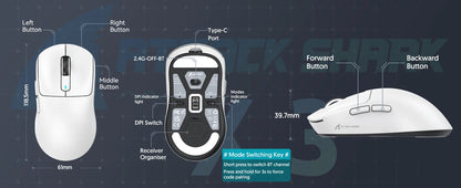 ATTACK SHARK X3 Lightweight Wireless Gaming Mouse, 49g Tri-Mode, PAW3395 26K DPI Sensor, 200h Battery Life, 5 Programmable Buttons