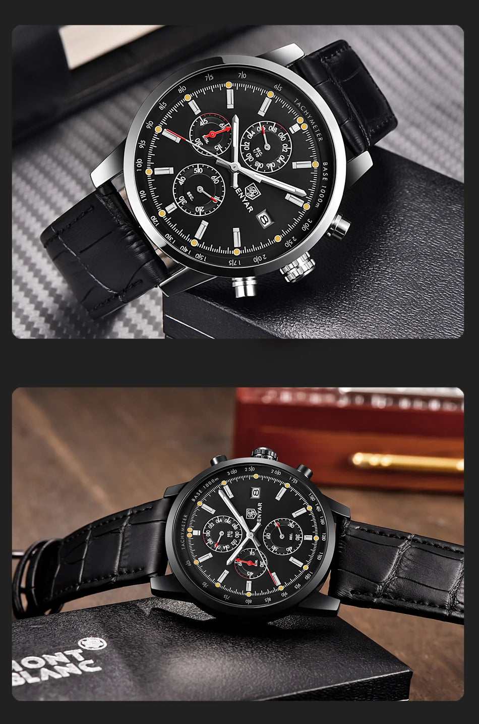 Montre pour homme BENYAR 5102 – Chronographe sportif de luxe à quartz, accessoire de mode d'une grande marque