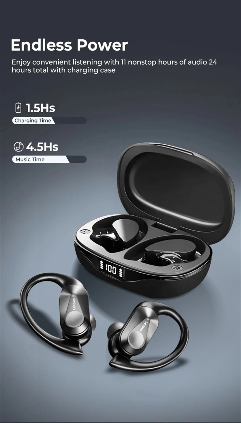 Original Lenovo LP75 TWS Bluetooth V5.3 Headphones Wireless LED Digital Display Earphones Noise Reduction Waterproof Headset New