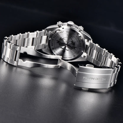 Montre pour homme PAGANI DESIGN « Panda » – Chronographe à quartz de luxe, étanche, verre saphir avec traitement antireflet, montre de sport luminescente