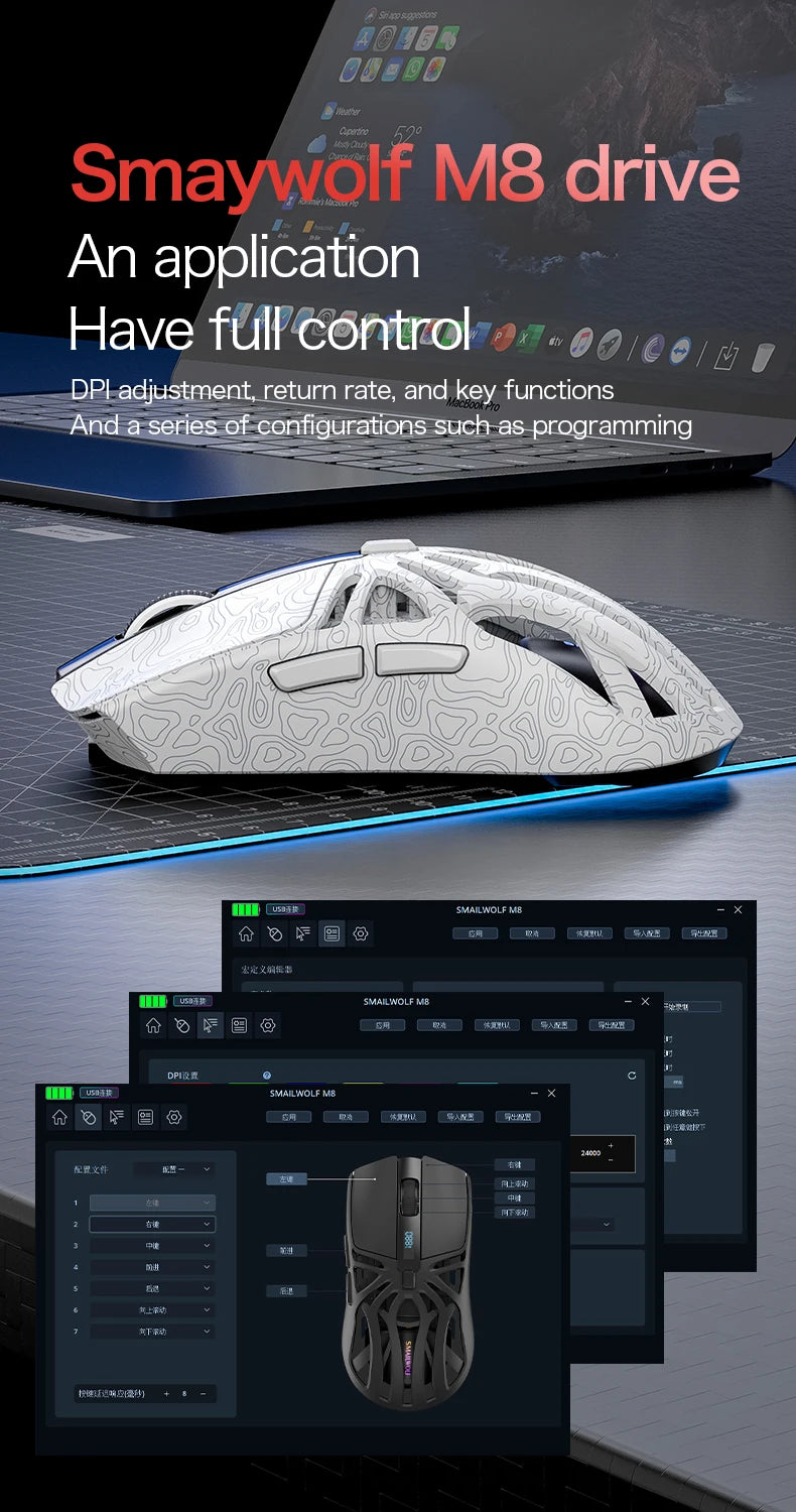 SMAILWOLF M8 Bluetooth wireless mouse, three-mode RGB charging base e-sports gaming mouse, PAW3311 lightweight gaming office