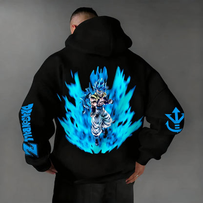 Felpa con cappuccio Dragon Ball Anime Y2K versatile con zip 2025 da uomo autunno/inverno, nuovo top casual americano ampio genitore-bambino con stampa Gogeta