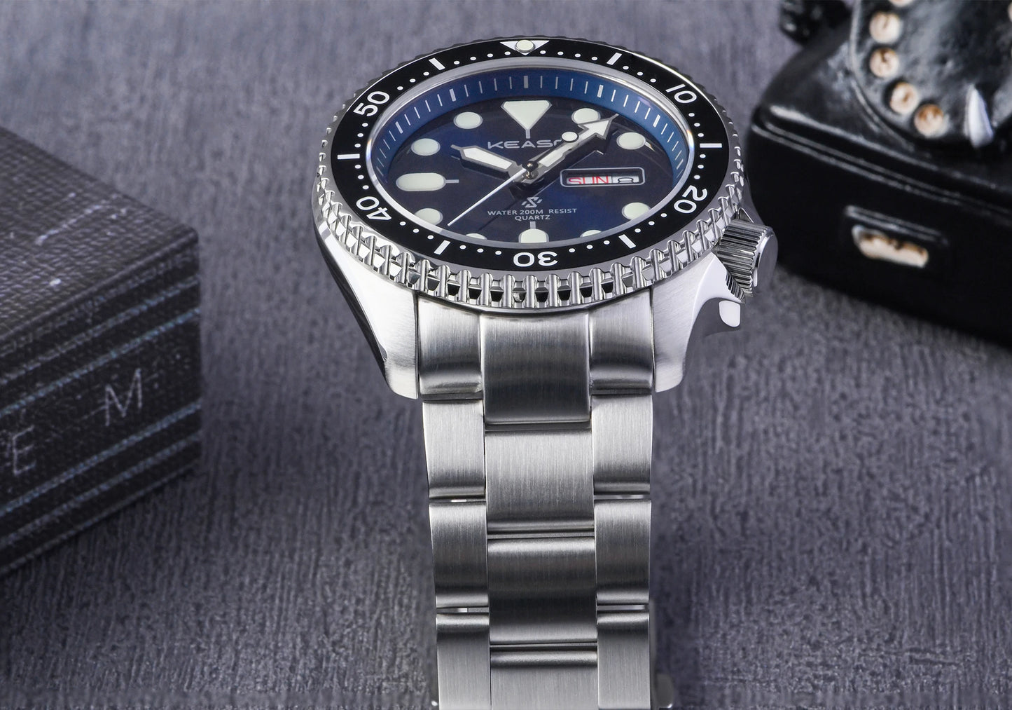 KEASO Top Men's Dive Watch C3 Super Luminous 316L Solid Steel 20Bar Waterproof Sapphire Mirror MIYOTA 2035 Quartz Movement Watch