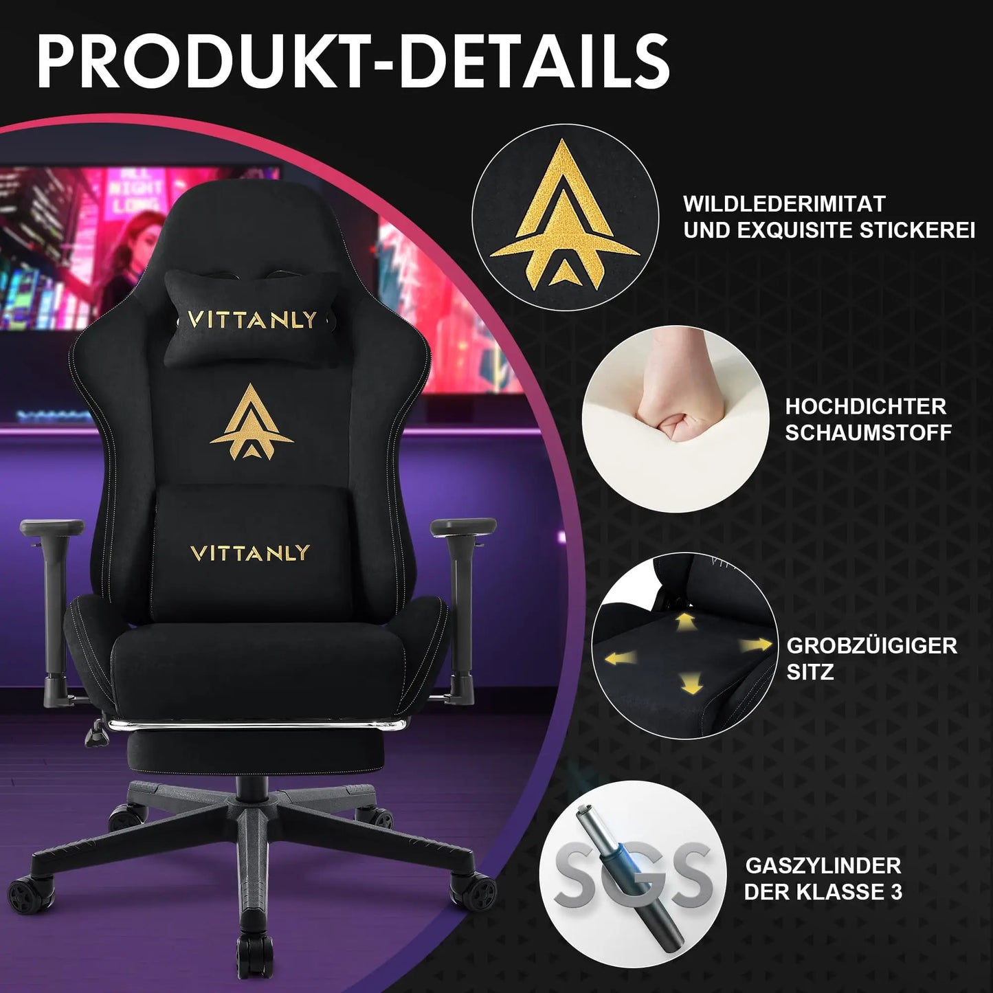 Kitinjoy High Quality Gaming Chair With Footrest Support Height Adjustable For Unisex Comfortable Office Chair Computer Chair