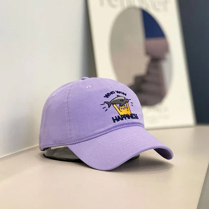 Baseballkappe – Stickerei mit Katzen- und Fischmotiv