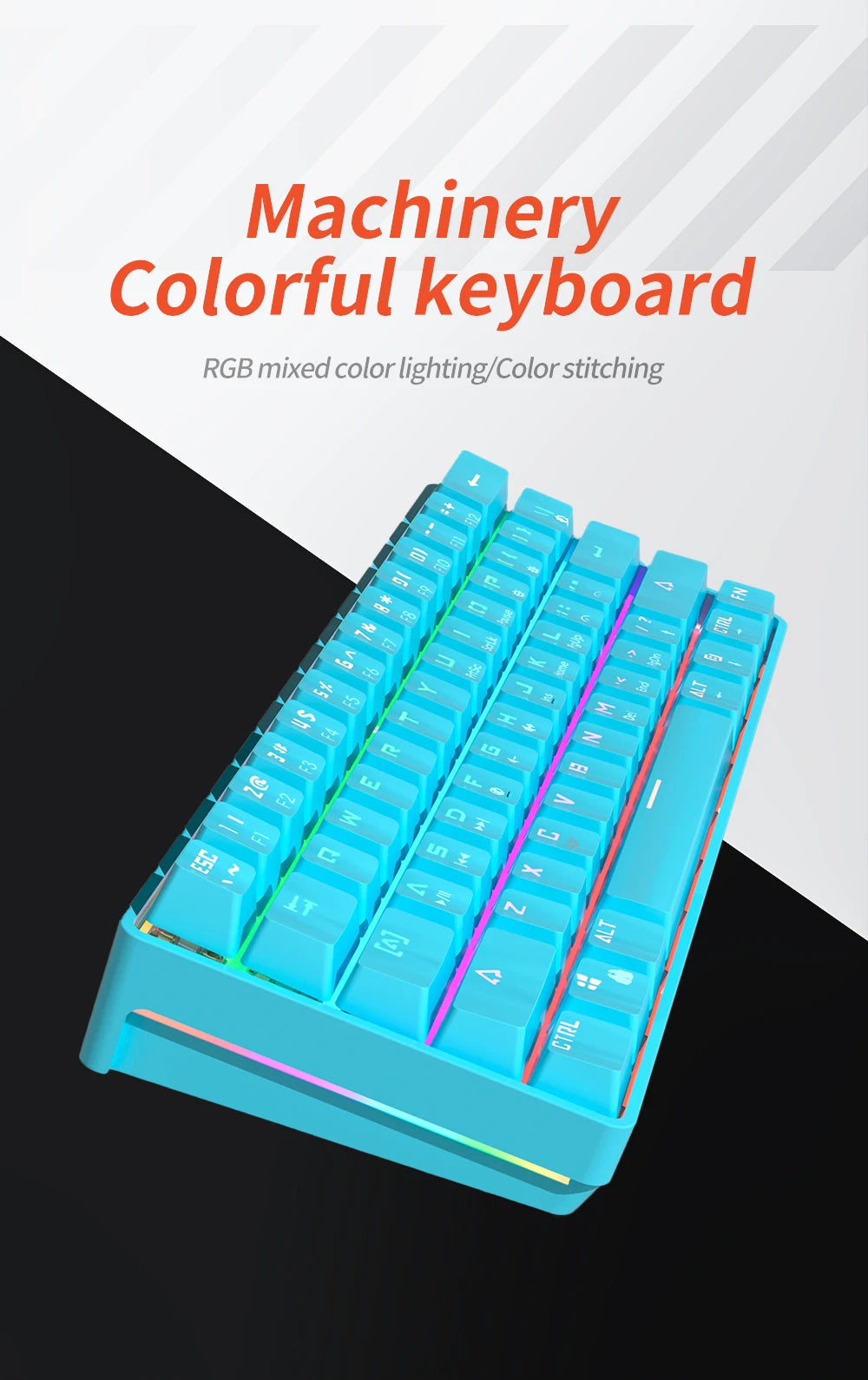 MUCAI MK61 USB Gaming Esports Mechanical Keyboard 61 Key Red Axis Wired Detachable Cable RGB Backlight Hot Swap