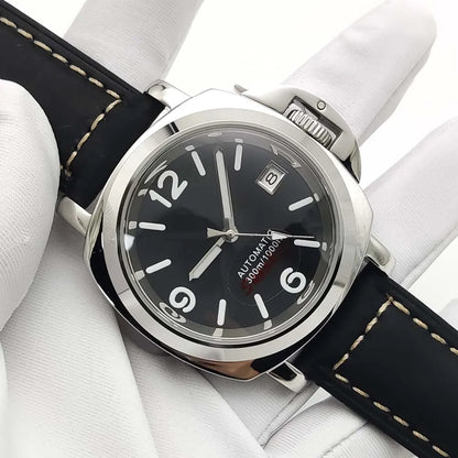 Parnsrpe Men's Automatic Mechanical NH35 Watch Polished Case Sapphire Glass Leather Strap 40mm Men's Watch