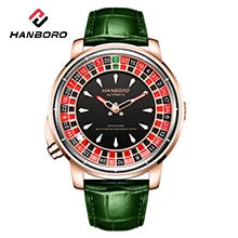HANBORO Rose Gold Starry Sky Hollow Flywheel Moon Phase Automatic Mechanical Watch Luxury Space Theme Sports Watch 980