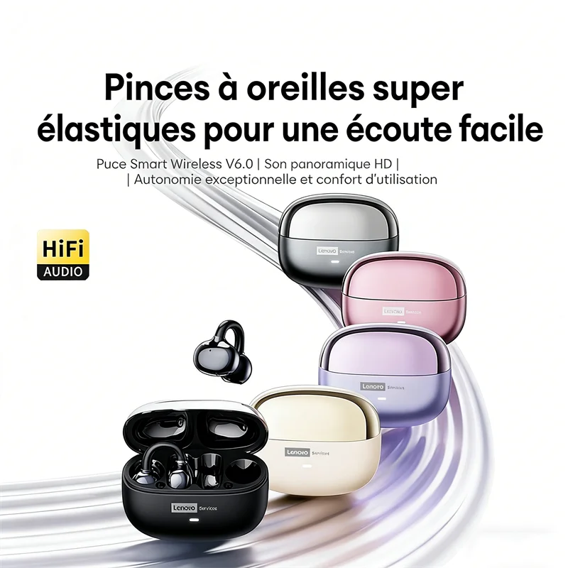 Auriculares Lenovo LE302 inalámbricos Bluetooth 6.0, batería de larga duración, clip deportivo para la oreja, estéreo HIFI con cancelación de ruido