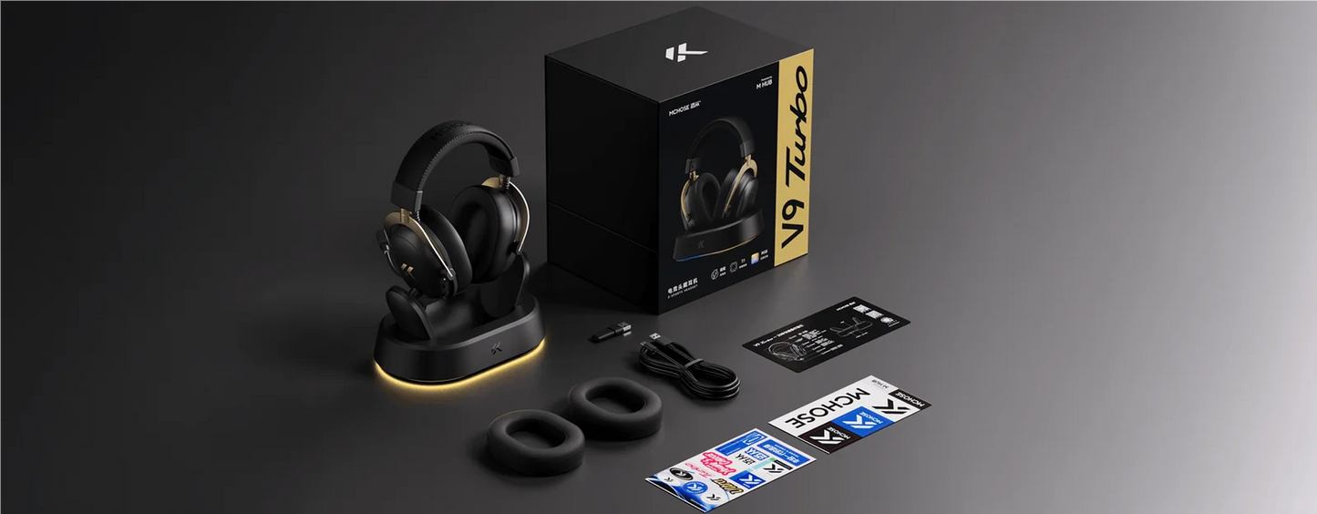 MCHOSE V9 Turbo + Wireless Gaming Headset 60mm 7.1 Surround Sound Professional Esports Headphones With RGB Charging Base
