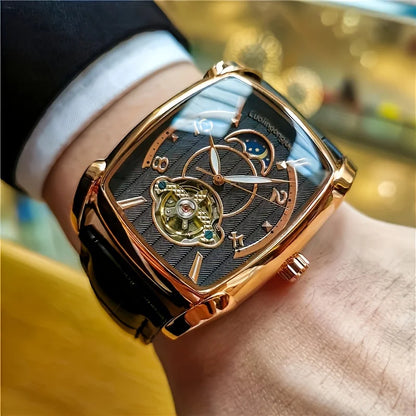 [Luxusní mechanické hodinky s tourbillonem] Lehké luxusní mechanické hodinky s tourbillonem pro muže – špičkový plně automatický model v módním „skeletovém“ stylu, ideální k profesionálnímu oblečení o