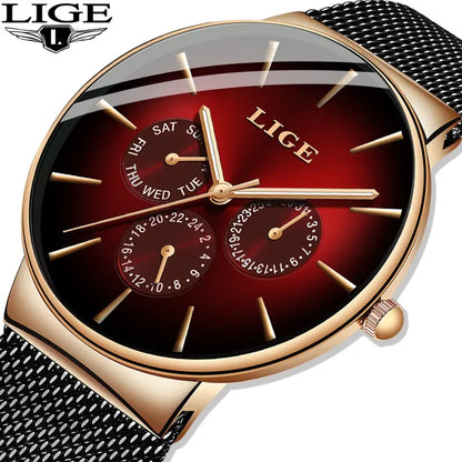Reloj de mujer LIGE, elegante y a la última: estilo deportivo e informal, correa de malla, mecanismo de cuarzo, indicador de fecha y día, resistente al agua.