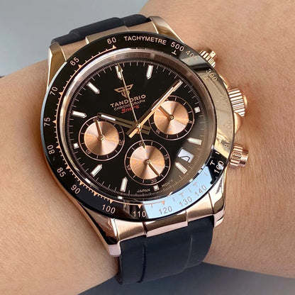 Luxury VK63 Men's Watch Quartz Movement Business Stop Watches 39mm Steel/Rose Gold Date Luminous Dial Fully Chronograph