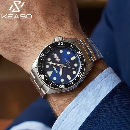 KEASO Top Men's Dive Watch C3 Super Luminous 316L Solid Steel 20Bar Waterproof Sapphire Mirror MIYOTA 2035 Quartz Movement Watch