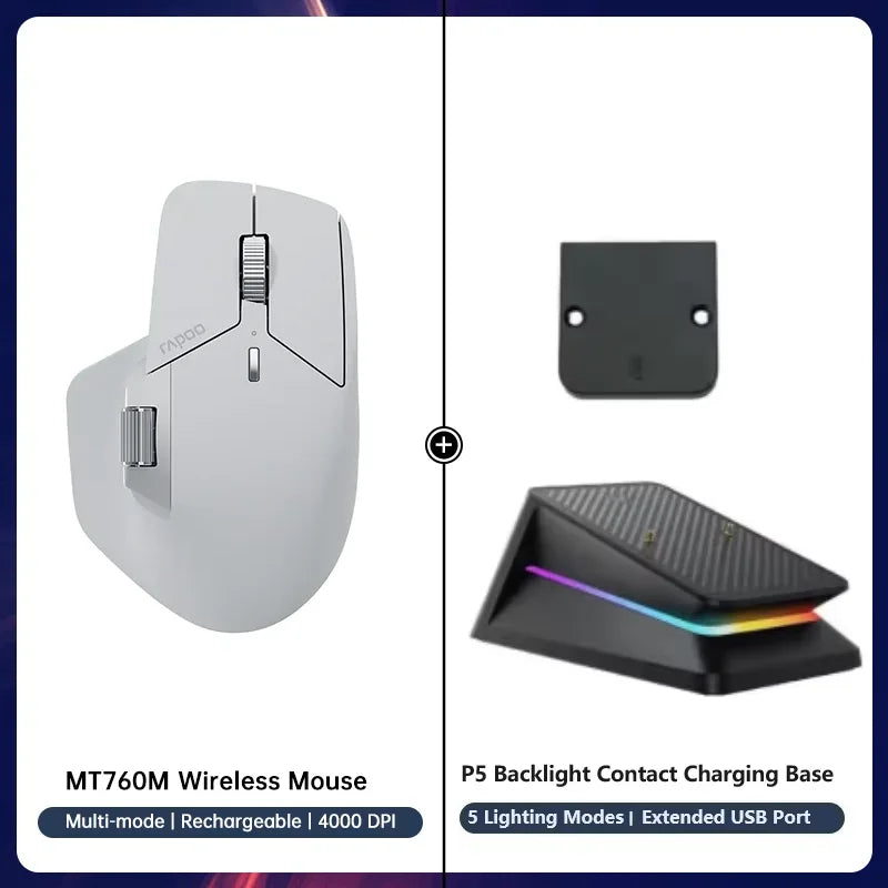 Rapoo MT760/MT760Mini Multi-mode Rechargeable Wireless Bluetooth Mouse Ergonomic 4000 DPI Support Up to 4 Devices Office Mice