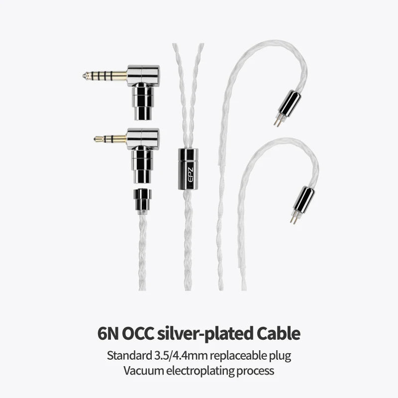 EPZ P50 1DD+2BA+2Planar Hybrid Drivers HiFi IEM 3.5/4.4 L-Shaped Replaceable Plug 6N Single Crystal Copper Silver-Plated Cable