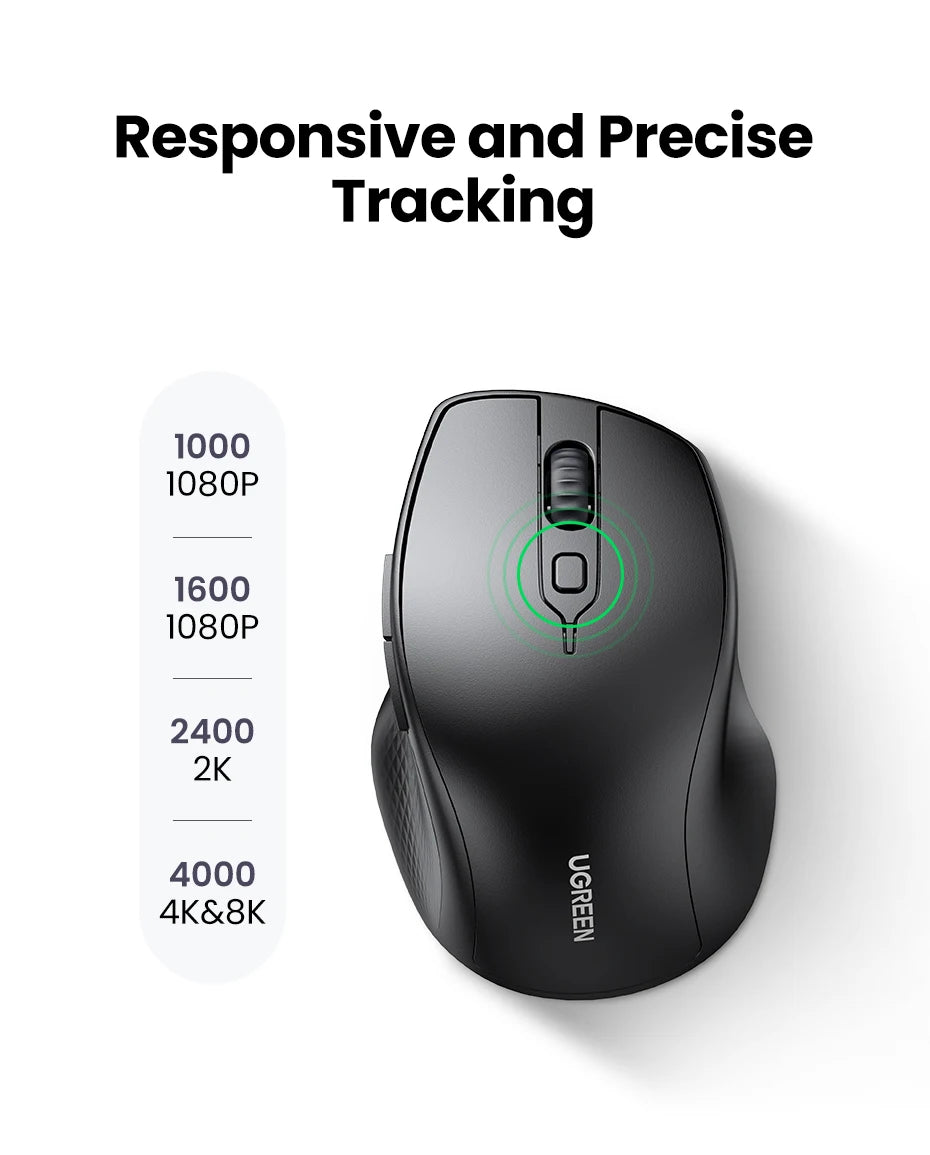 UGREEN Wireless Mouse Bluetooth 5.0 Ergonomic 4000 DPI 6 Mute Buttons For MacBook Computer Tablet Laptop PC 2.4G Mice Mouse
