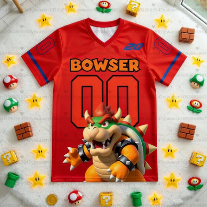 2026 New Super Mario 3D Printed V-Neck T-Shirt, Casual Summer Short Sleeve Cosplay Graphic Tee, Fashion Top for Kids and Adults