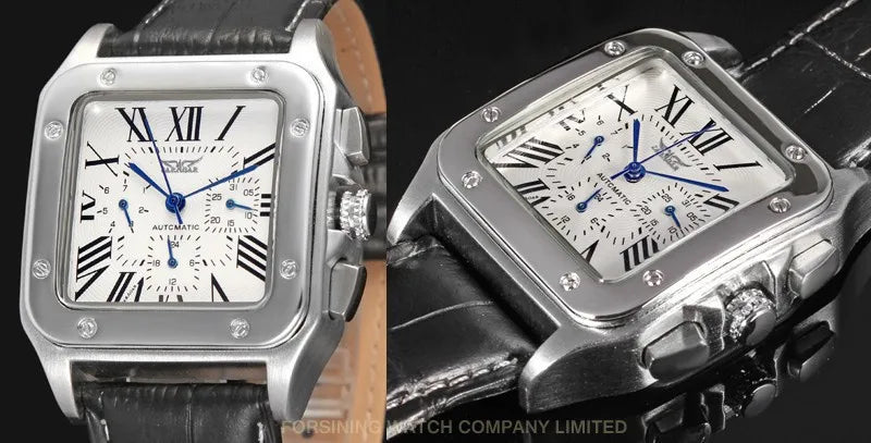 Fashion Jaragar Top Brand Men's Stylish Casual Skeleton Automatic Watch Multifunction Genuine Leather Strap Square Dial Business
