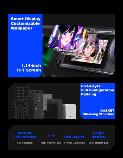 AULA F98Pro V3 Mechanical Keyboard 3-mode Wireless Bluetooth Hot-swap E-sports Customized Transparent Keycaps RGB Game Keyboards