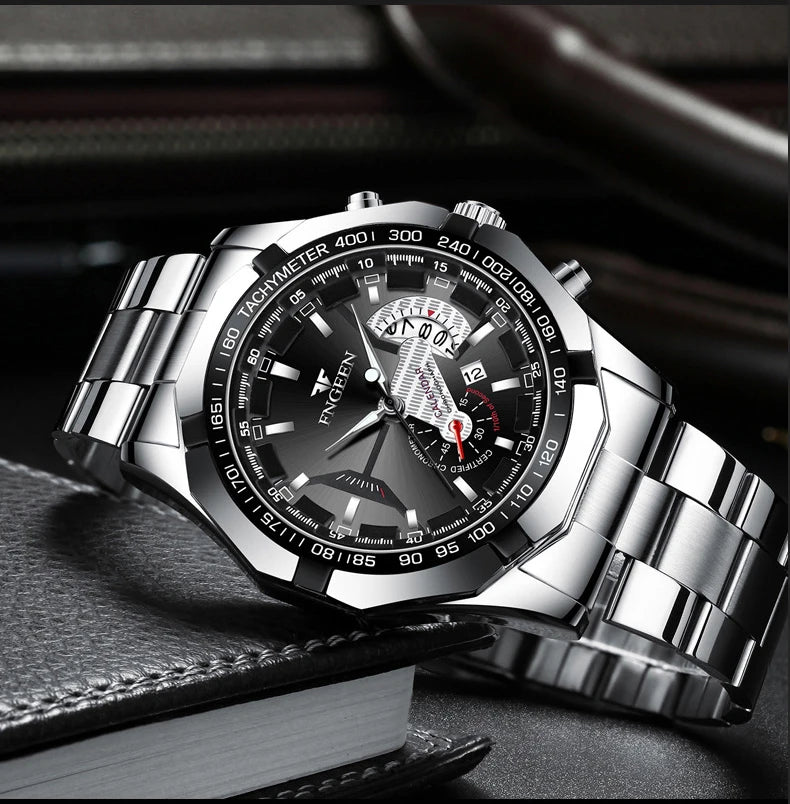 Reloj de pulsera de cuarzo de lujo BINBOND para hombre, luminiscente, resistente al agua, con fecha automática, de acero inoxidable
