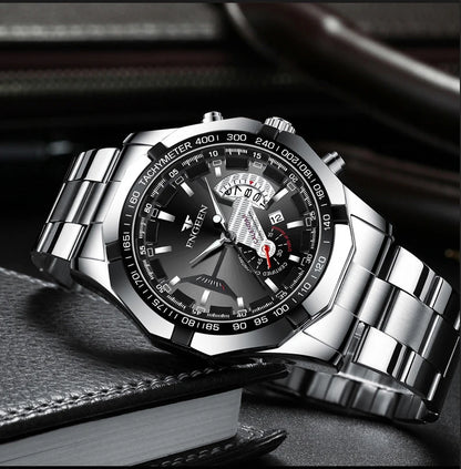 Reloj de pulsera de cuarzo de lujo BINBOND para hombre, luminiscente, resistente al agua, con fecha automática, de acero inoxidable