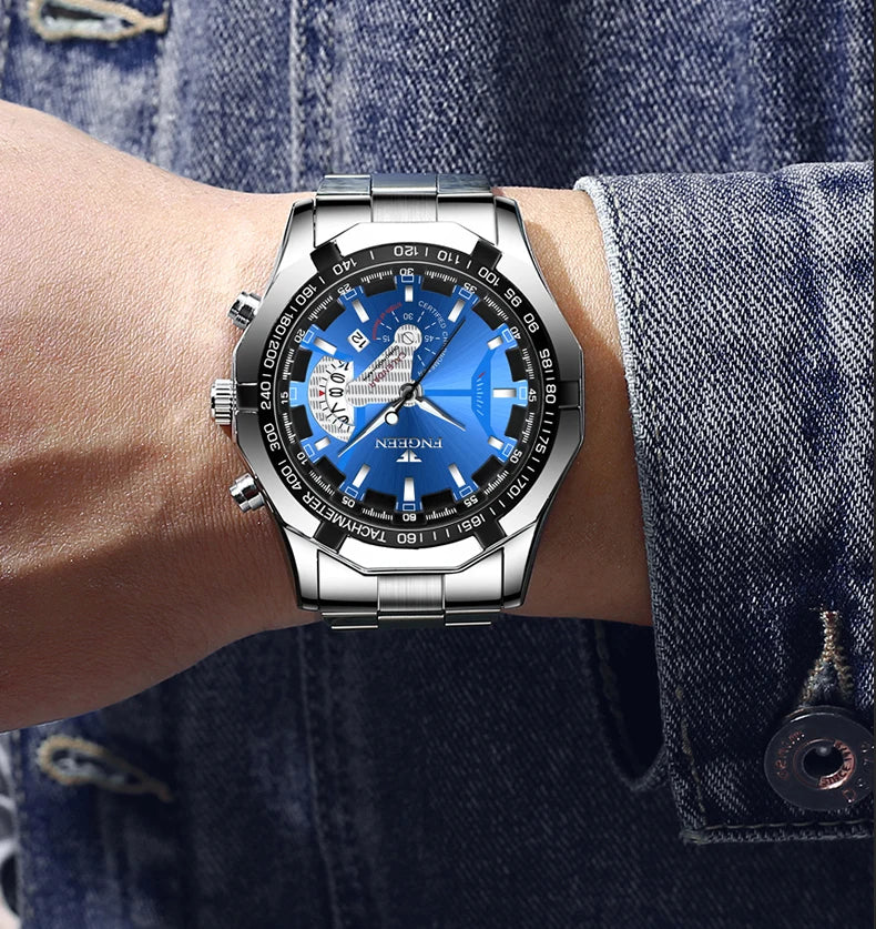 Reloj de pulsera para hombre, de estilo militar, informal o deportivo, de cuarzo, de una marca prestigiosa, totalmente de acero, resistente al agua