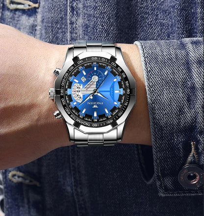 Reloj de pulsera para hombre, de estilo militar, informal o deportivo, de cuarzo, de una marca prestigiosa, totalmente de acero, resistente al agua