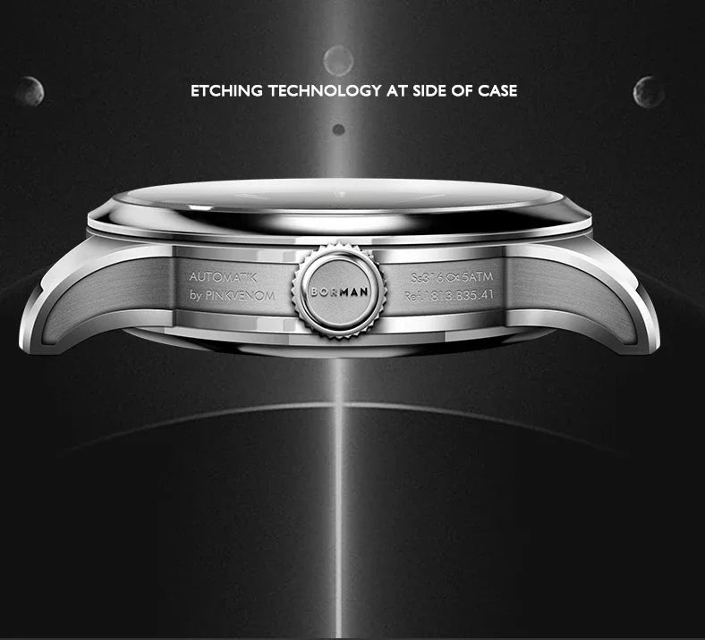 Borman Mens Automatic Watches Luxury Moon Phase Male Watch Mechanical Wristwatch Fashion 50M Waterproof Sapphire Leather Strap