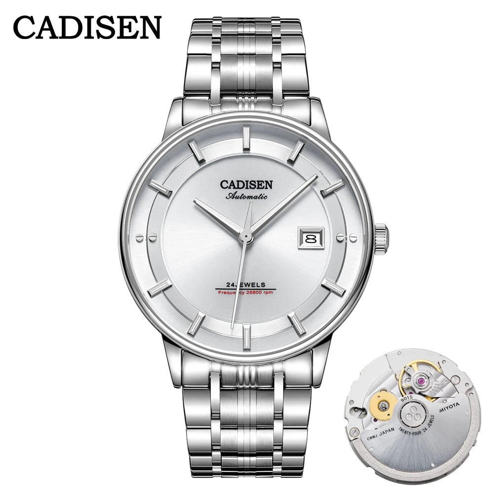 CADISEN Automatic Mechanical Ultra-thin Wristwatch MIYOTA 9015 Top Brand Luxury Curved Single-dome Sapphire Crystal Watch Man