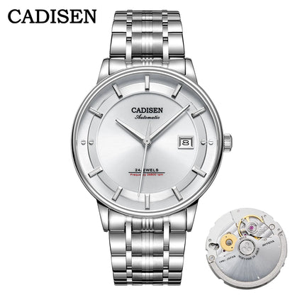 CADISEN Automatic Mechanical Ultra-thin Wristwatch MIYOTA 9015 Top Brand Luxury Curved Single-dome Sapphire Crystal Watch Man