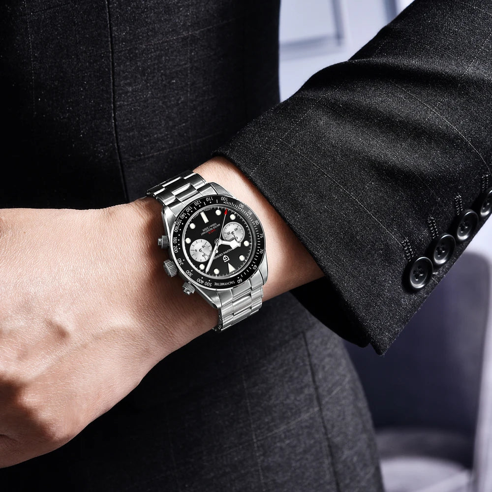 Montre pour homme PAGANI DESIGN « Panda » – Chronographe à quartz de luxe, étanche, verre saphir avec traitement antireflet, montre de sport luminescente