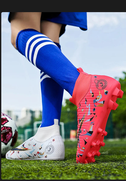 Professional Soccer Shoes Men Outdoor High-Top Sports Football Boots Boots Ag/Fg Long Spikes Artificial Grass Training Match