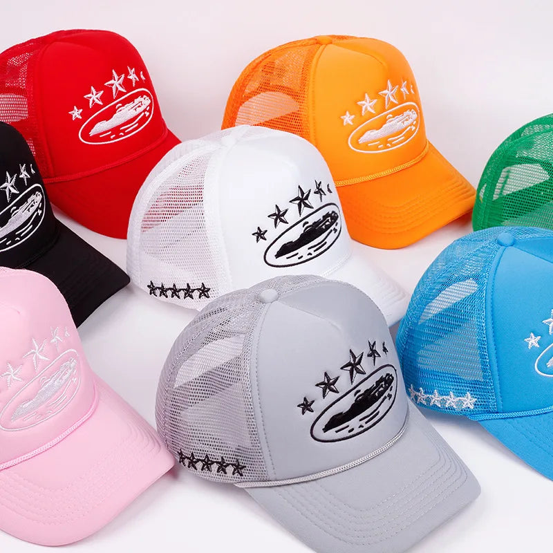 Cappellini da baseball unisex stampati - Nuovi cappellini unisex hip hop traspiranti con visiera parasole in rete, versatili e alla moda, in stile streetwear