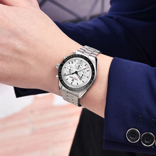Montre pour homme PAGANI DESIGN (nouveau modèle V5 PD1701) – Chronographe sportif de type « Speed » à quartz, verre saphir avec traitement antireflet, étanche jusqu'à 100 mètres.
