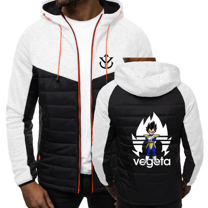 2026 Men's Saiyan Vegeta Avant-garde Style Patchwork Jacket Spring and Autumn Dragon Ball Logo Print Trendy Coat Hoodies