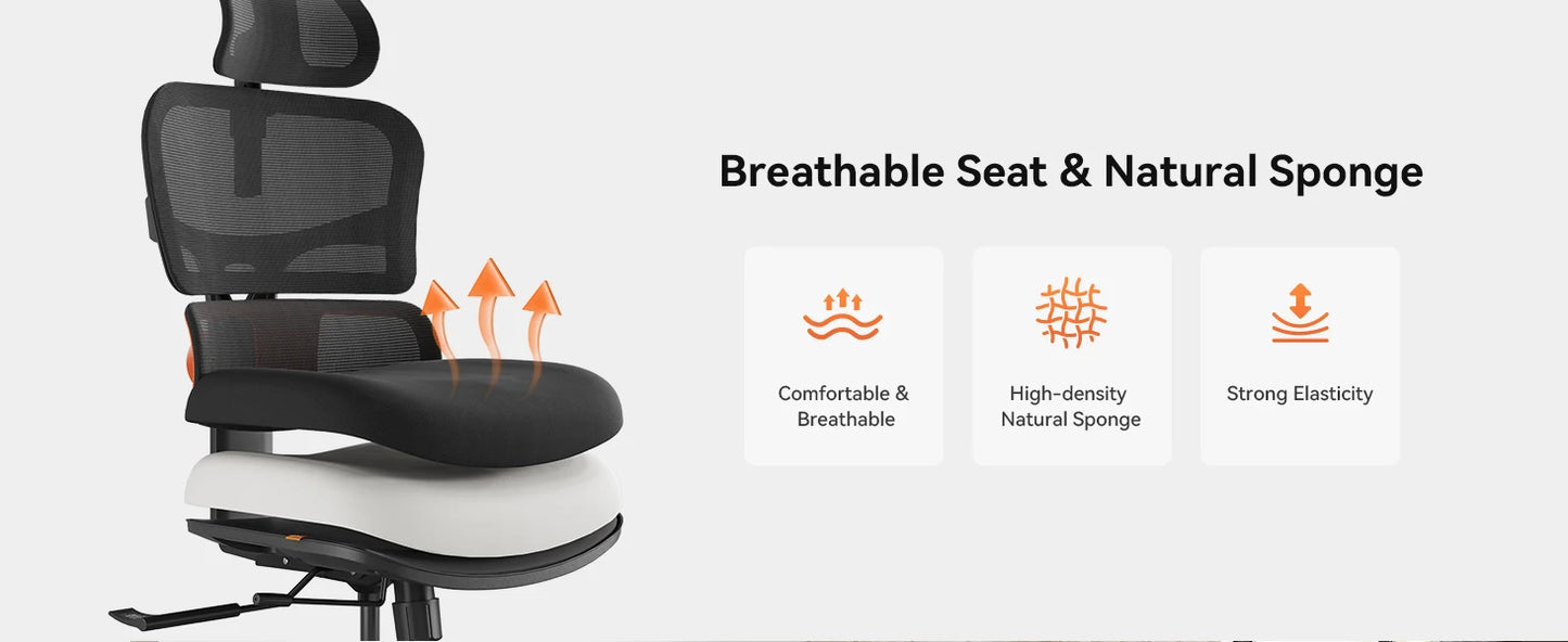 NEWTRAL NT001 Ergonomic Chair Adaptive Lower Back Support 3 Recline Angle Adjustable Backrest Armrest Headrest Nylon Base