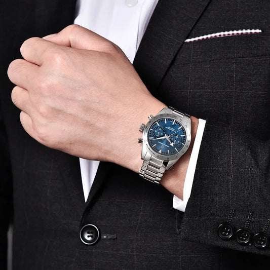 PAGANI DESIGN – Montre pour homme « Moon » à aiguilles larges, chronographe sportif rétro à quartz, verre saphir avec traitement antireflet (AR), calibre VK64