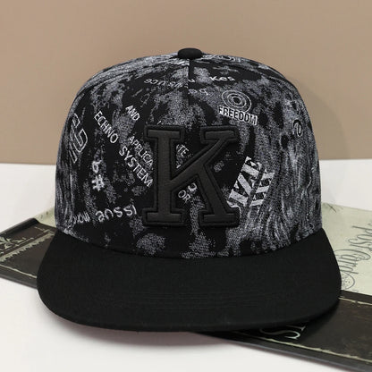 1pc K letter embroidered hip-hop baseball cap with sun visor and flat brim cap