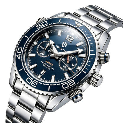 Luxus-Armbanduhr für Herren der Marke QINGXIYA, wasserdichter Sport-Chronograph mit beleuchtetem Datum, lässige Quarzuhr für Herren