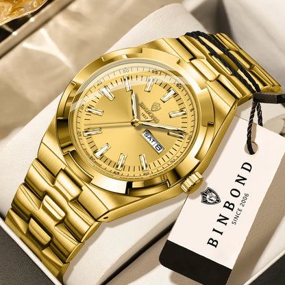 Relojes de cuarzo BINBOND de acero inoxidable para hombre – Reloj de lujo, resistente al agua y luminiscente – Modelo original para hombre
