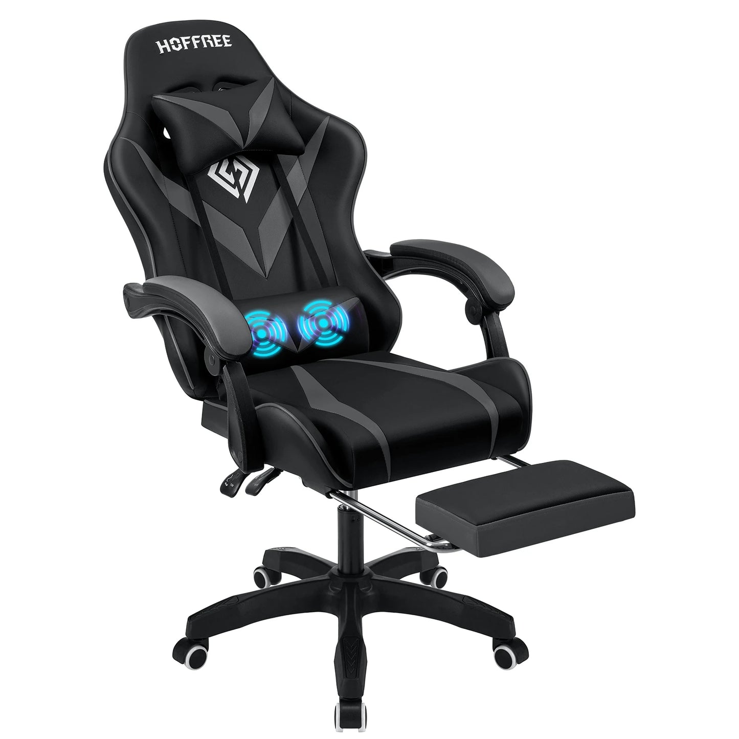 200Lbs Load Gaming Chair with Massage Ergonomic Computer Chair Footrest and Lumbar Support Reclining PC Chair Adjust Armrest