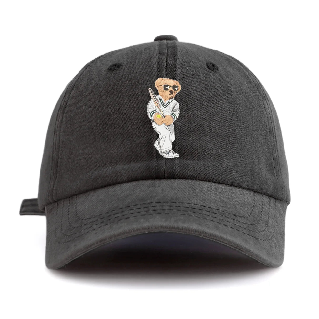 1pc Baseball Bear Print Washed Baseball Cap for Adults,  Minimalist Retro Style Casual Soft Adjustable Dad Hat, Perfect As Gift