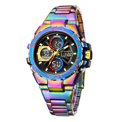 Reloj para hombre SMAEL 8160 – Modelo deportivo militar, analógico y digital, de acero inoxidable – Resistente al agua, con pantalla LED, alarma, cronógrafo y cronómetro