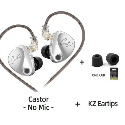 KZ Castor Wired Earbuds Improved Bass HiFi Earphone 2 Dynamic High-end Tunable Balanced Armature In-ear Headphone w/ Accessories
